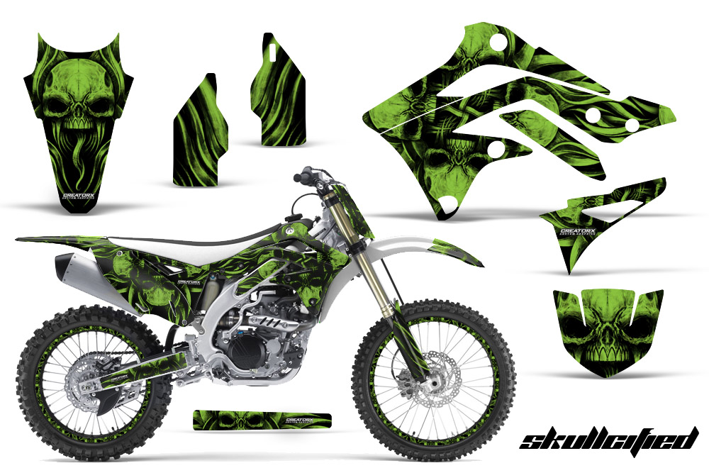 Kawasaki KX450F 2012 Graphics Kit Skullcified Green NP Rims